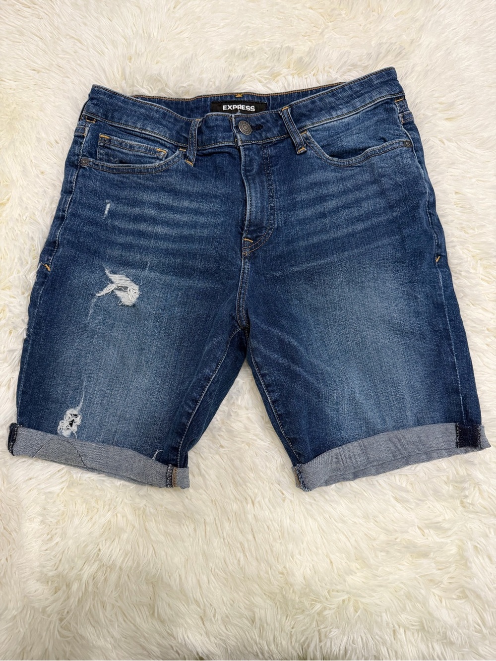 Express Distressed Denim Shorts – Size 32, Pre-Loved Casual Summer Style